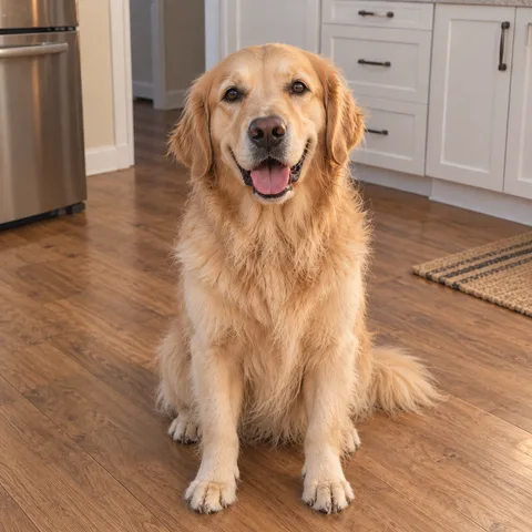 Illustrative snapshot of her golden retriever at home
