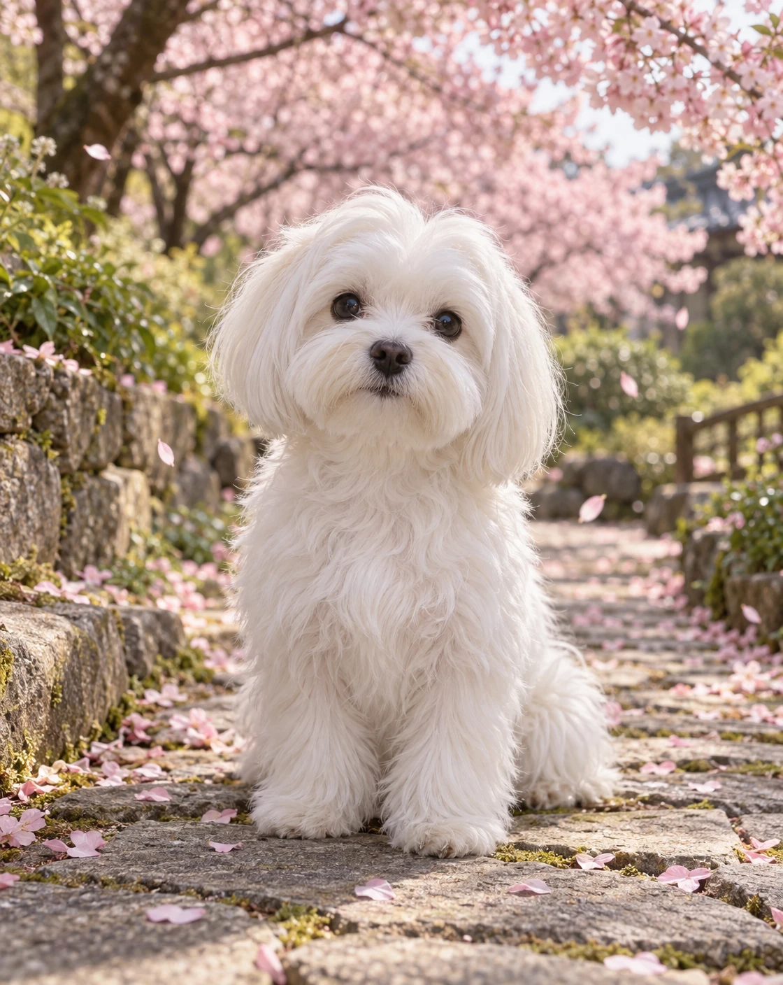 Pink petals on a spring path.