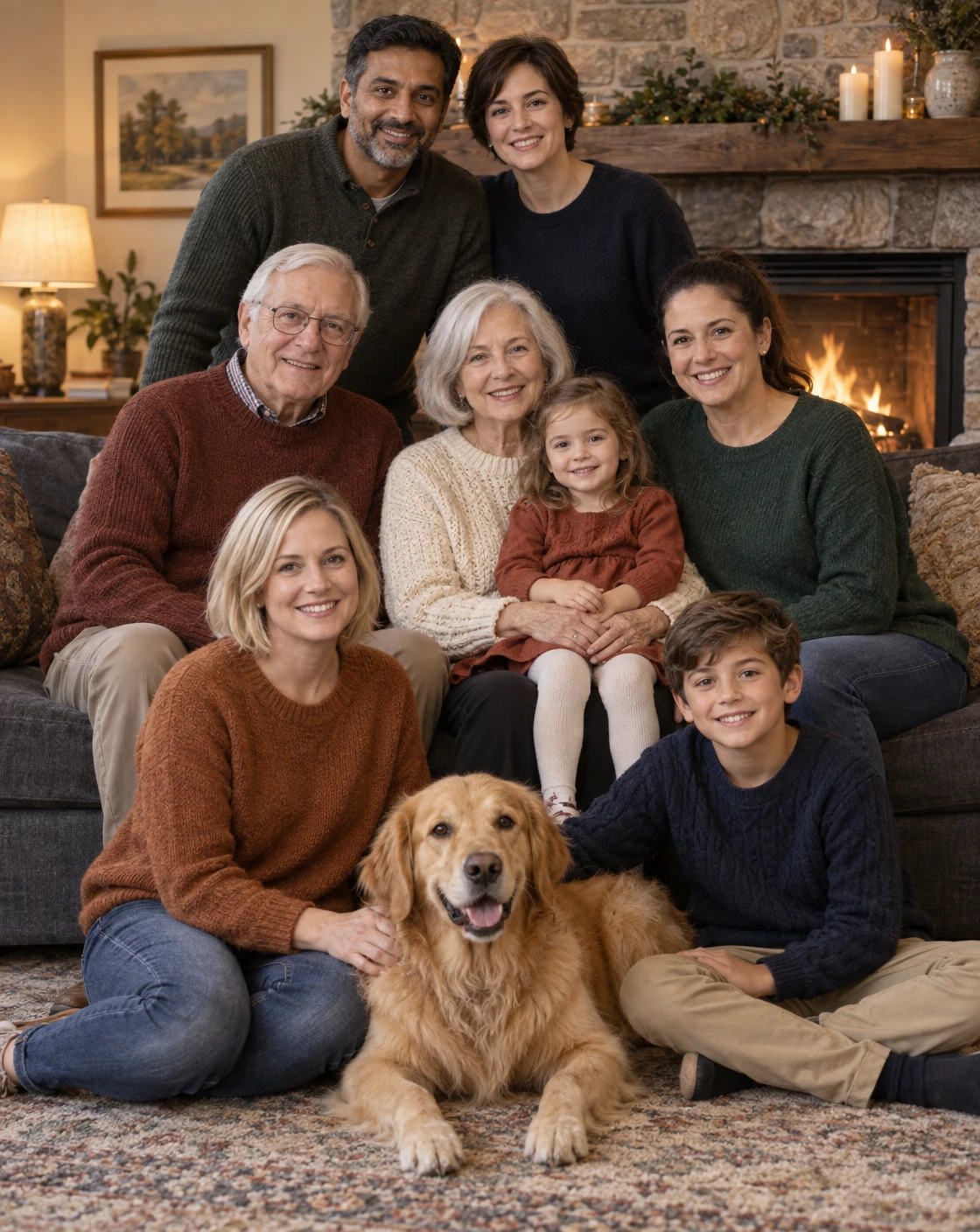 The whole family by the hearth.
