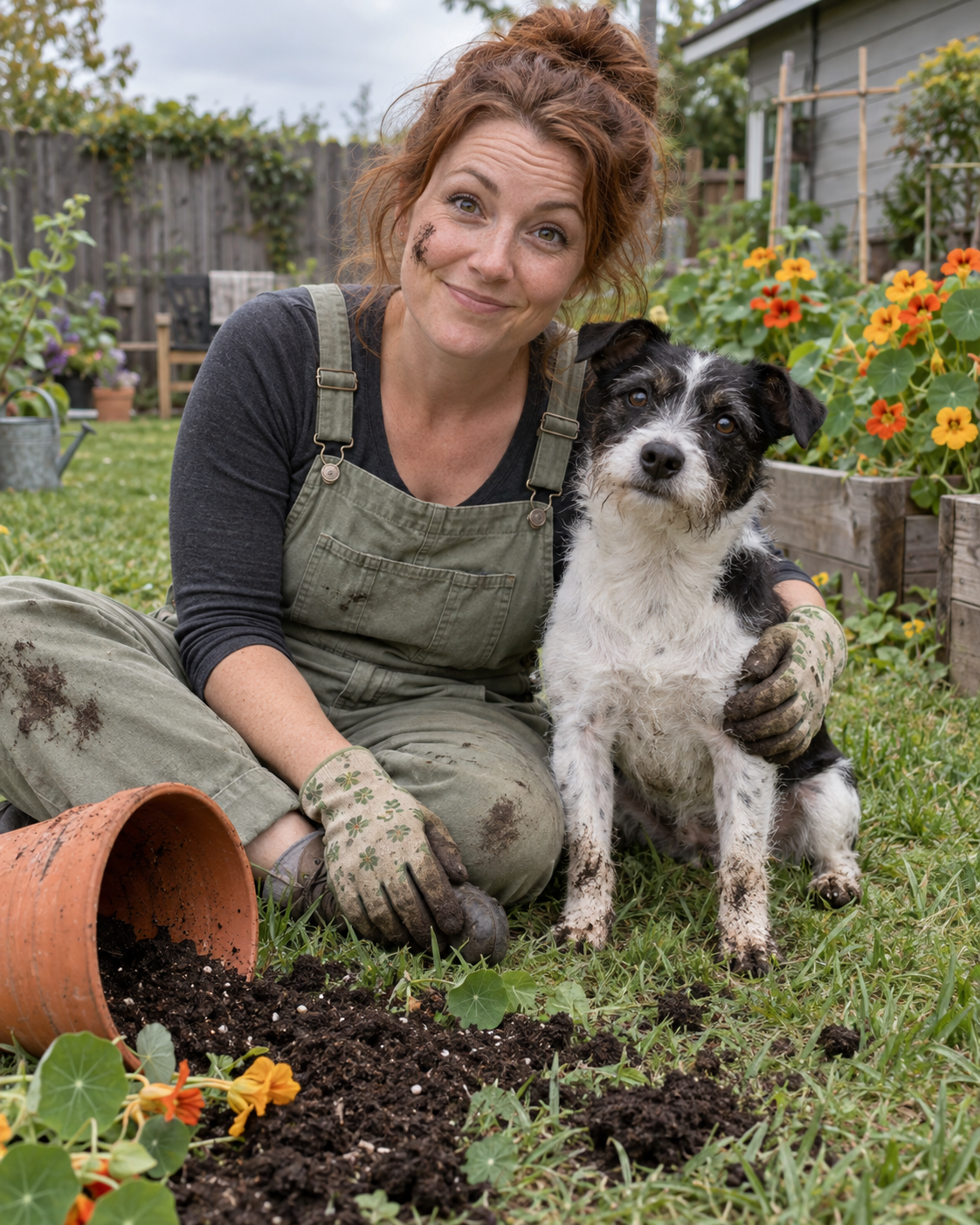 Green thumbs. Muddy paws. Completely innocent.