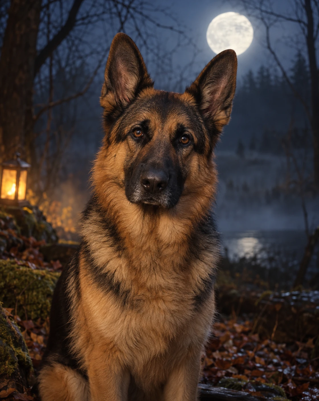 A misty night and a big bright moon.
