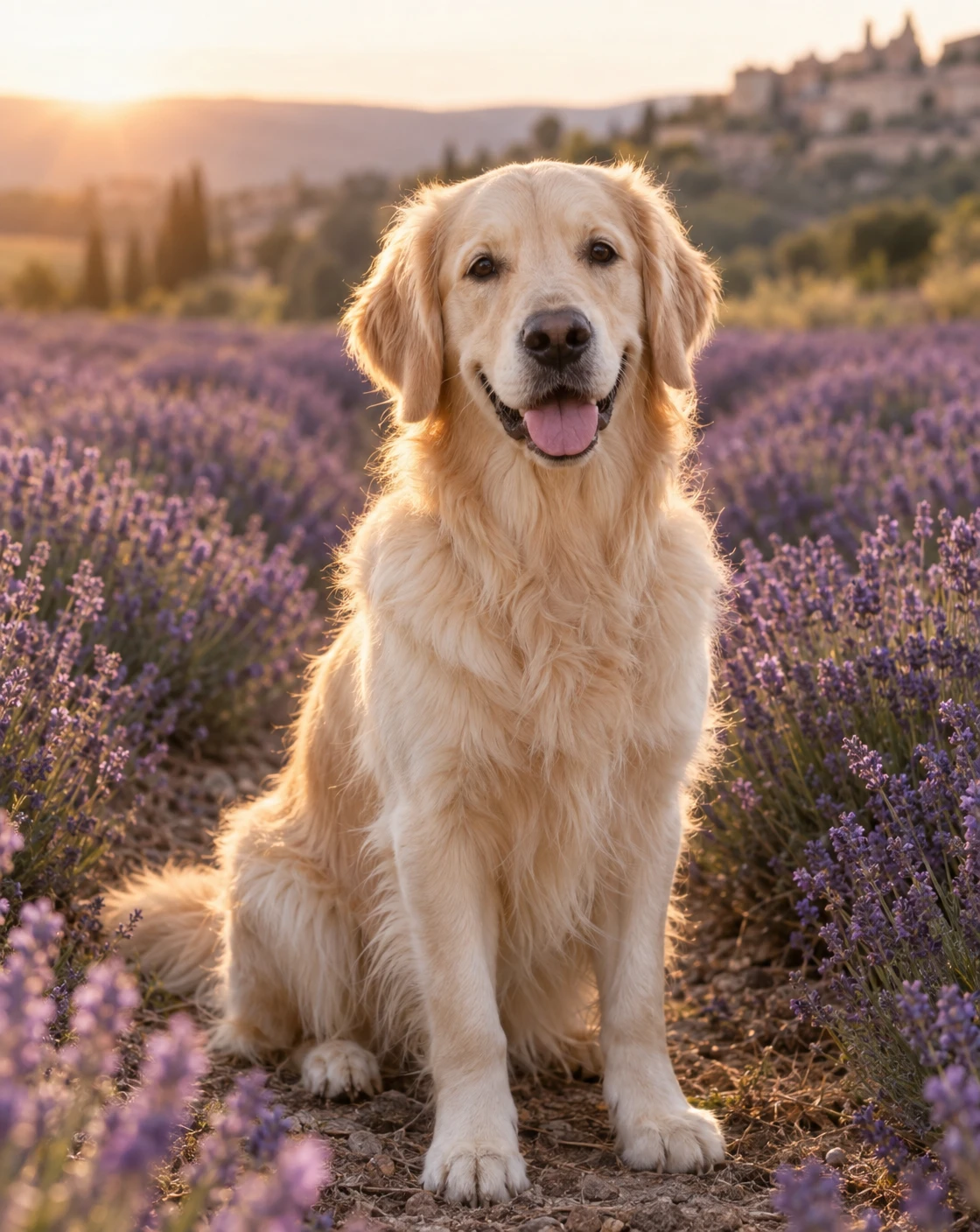 Purple rows and golden light.