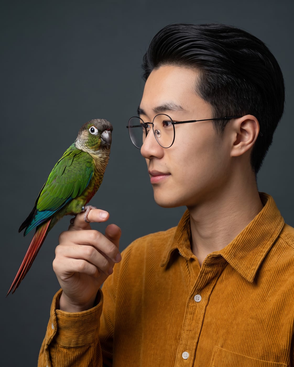 Your bird on your finger, eye to eye with you.