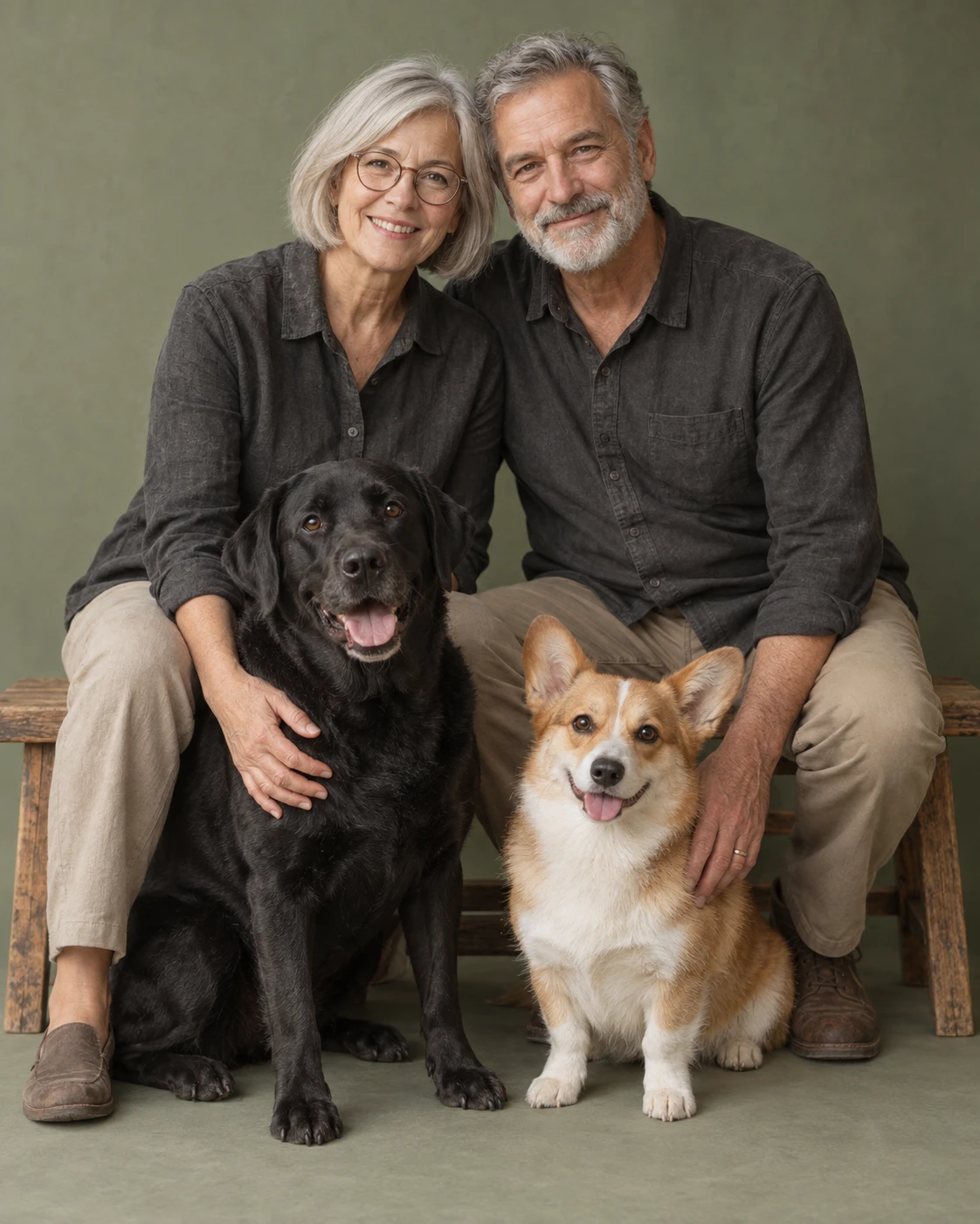 A soft sage backdrop. Everybody together.